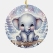 Baby Olifant in Winterglans Keramisch Ornament (Achterkant)