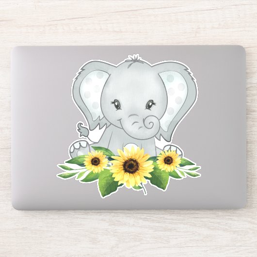 Baby olifant in zonnebloemen sticker (Computer)