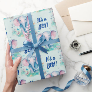 Baby Olifant is een jongen Baby shower Cadeaupapier