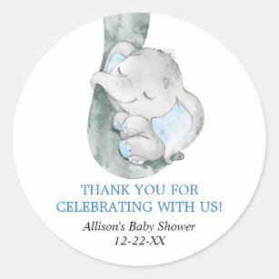 Baby olifant jongen blauw gunst stickers