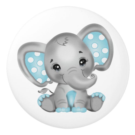 Baby Olifant Jongen Keramische Knop (Voorkant)
