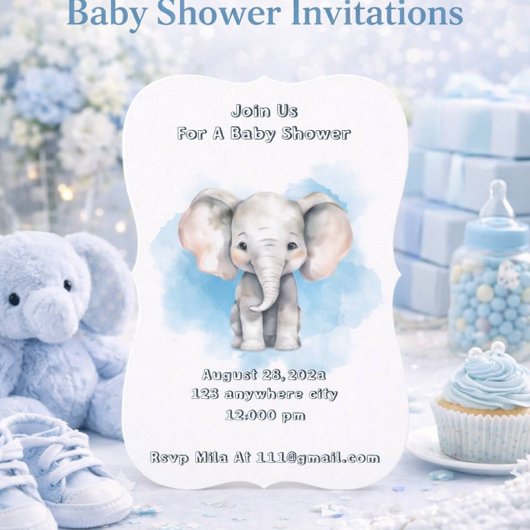 Baby olifant jongen shower uitnodiging