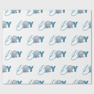 Baby Olifant Jungle Dier Blauwe Script Slaapkamer Cadeaupapier