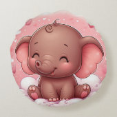 Baby olifant kinderkussen, baby shower cadeau rond kussen (Achterkant)