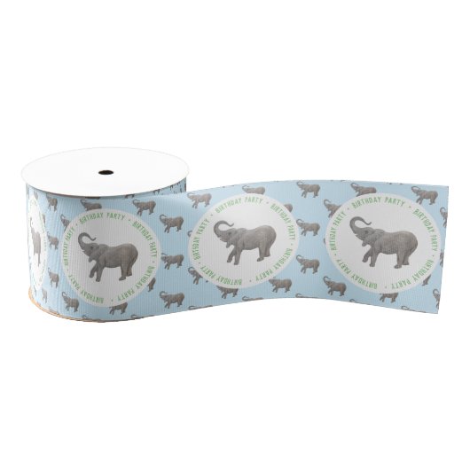 Baby Olifant Lichtblauw Verjaardag Grosgrain Lint (Spoel)