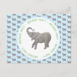 Baby Olifant Lichtblauw Verjaardag Uitnodiging Briefkaart