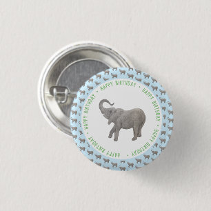 Baby Olifant Lichtblauwe Verjaardag Ronde Button 3,2 Cm