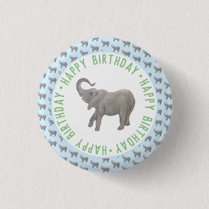 Baby Olifant Lichtblauwe Verjaardag Ronde Button 3,2 Cm