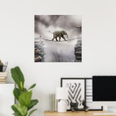 Baby olifant loopt de Tightrope Poster (Thuiskantoor)