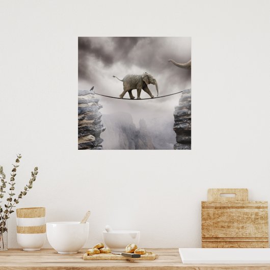 Baby olifant loopt de Tightrope Poster (Keuken)