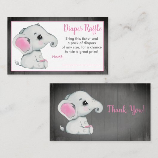 Baby Olifant luier loterij ticket Het is een meisj Informatiekaartje (Voorkant / Achterkant)