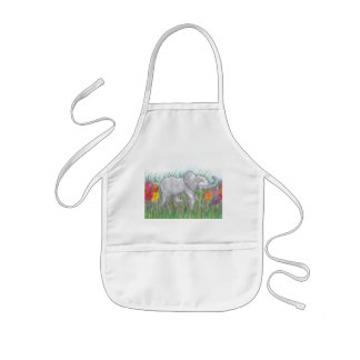 Baby olifant marcheert bloemen cartoon tekening kinder schort