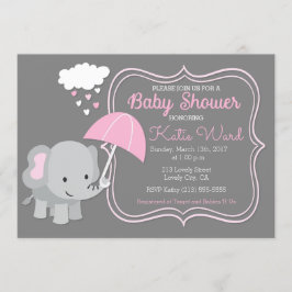 Baby Olifant Meisje Baby shower Roze Invitation Kaart