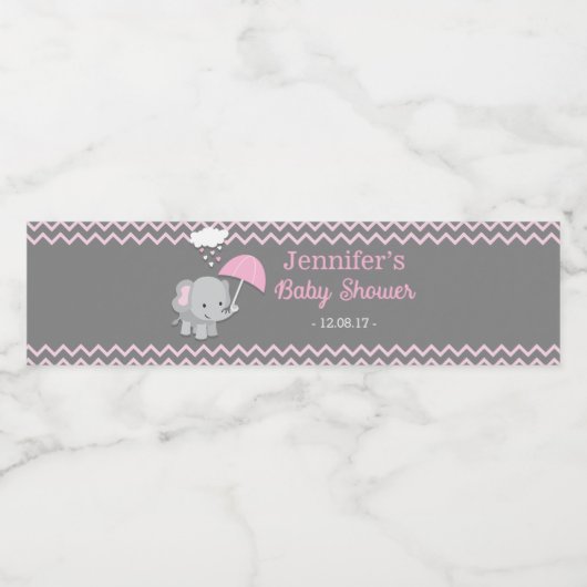 Baby Olifant Meisje Baby shower Waterfles Labels Waterfles Etiket (Enkel label)