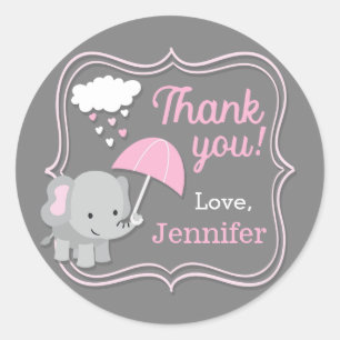 Baby olifant meisje dank u Baby shower Labels