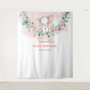 Baby olifant meisje eucalyptus krans achtergrond wandkleed