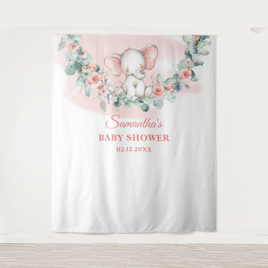 Baby olifant meisje eucalyptus krans achtergrond wandkleed (Voorkant)