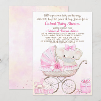 Baby Olifant meisje met Mondkapje Zoom Baby Shower Kaart