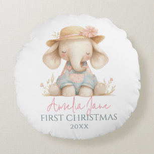 Baby Olifant Meisje Nursery Decoratie Kerst Rond Kussen