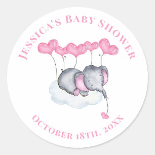 Baby Olifant Meisje op Witte Wolk Baby Shower Ronde Sticker