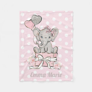 Baby Olifant Meisje Roze Zilver Glitter Ballonnen Fleece Deken
