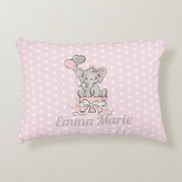 Baby Olifant Meisje Roze Zilveren Ballonnen Accent Kussen