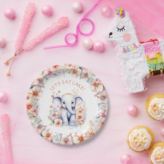 Baby Olifant Meisje Verjaardagsfeest Gepersonalise Papieren Bordje (Feest)