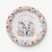 Baby Olifant Meisje Verjaardagsfeest Gepersonalise Papieren Bordje (Voorkant)