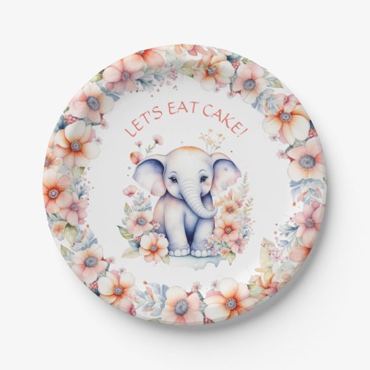 Baby Olifant Meisje Verjaardagsfeest Gepersonalise Papieren Bordje (Voorkant)