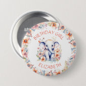 Baby Olifant Meisje Verjaardagsfeest Gepersonalise Ronde Button 7,6 Cm (Voorkant /achterkant)