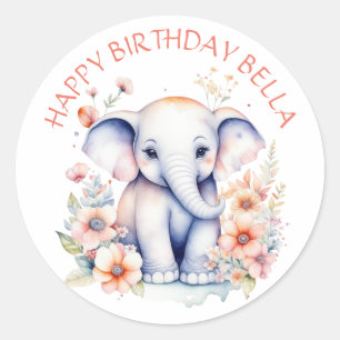 Baby Olifant Meisje Verjaardagsfeest Gepersonalise Ronde Sticker