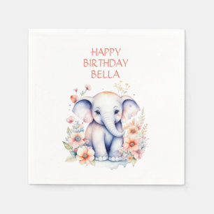 Baby Olifant Meisje Verjaardagsfeest Gepersonalise Servet