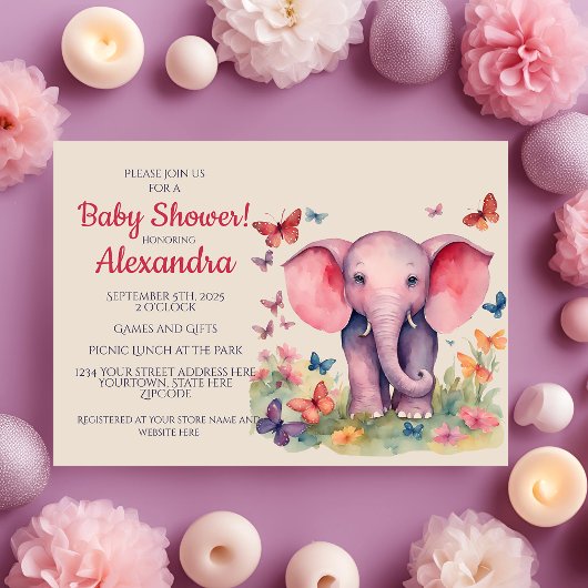 Baby Olifant Meisjes Baby shower Kaart