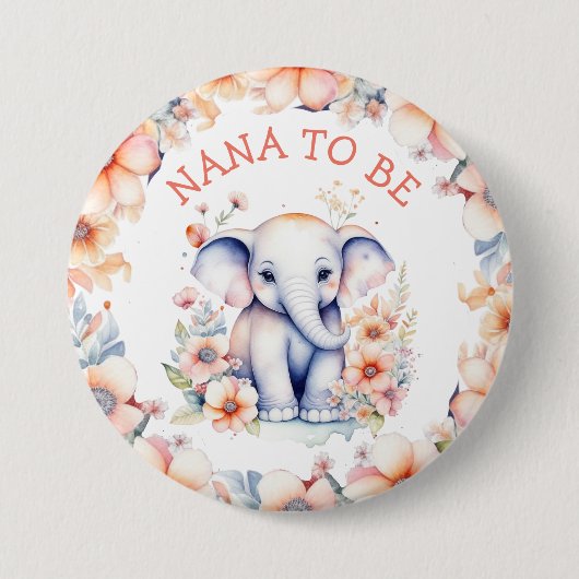 Baby Olifant Meisje's Baby shower Nana to Be Ronde Button 7,6 Cm (Voorkant)