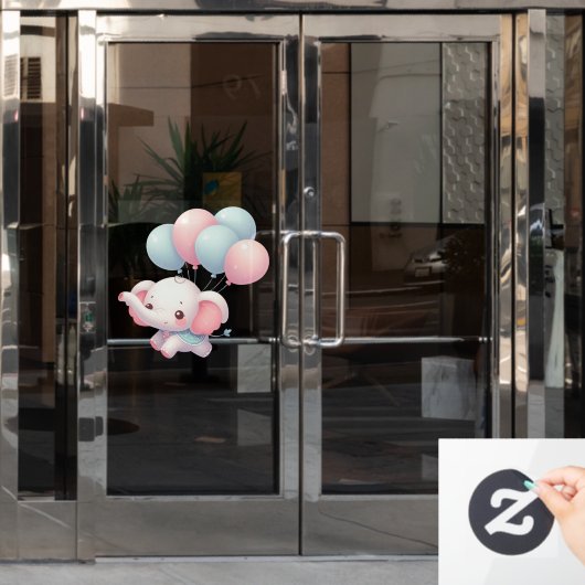 baby olifant met ballonnen raamsticker (Kantoordeur)