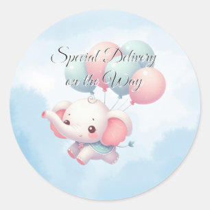 baby olifant met ballonnen ronde sticker