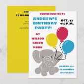 Baby Olifant met ballonnen Verjaardagsfeest Kaart (Voorkant / Achterkant)