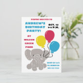 Baby Olifant met ballonnen Verjaardagsfeest Kaart (Staand voorkant)