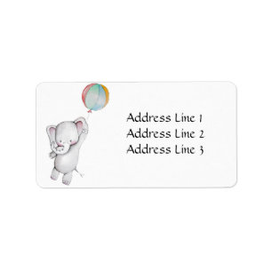 Baby Olifant met Balloon Adreslabel Etiket