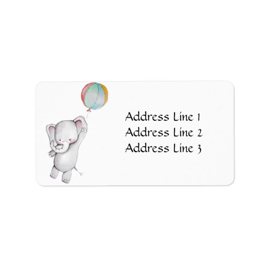 Baby Olifant met Balloon Adreslabel Etiket (Voorkant)