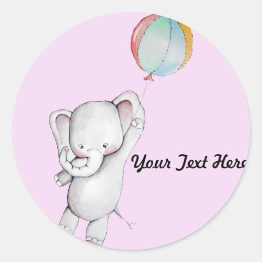 Baby Olifant met Balloon Roze Stickers (Voorkant)