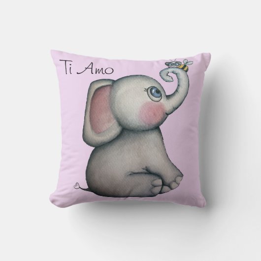 Baby olifant met bijenroze piloot kussen (Voorkant)