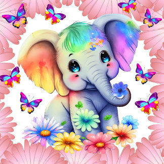 Baby olifant met bloemen en vlinders legpuzzel