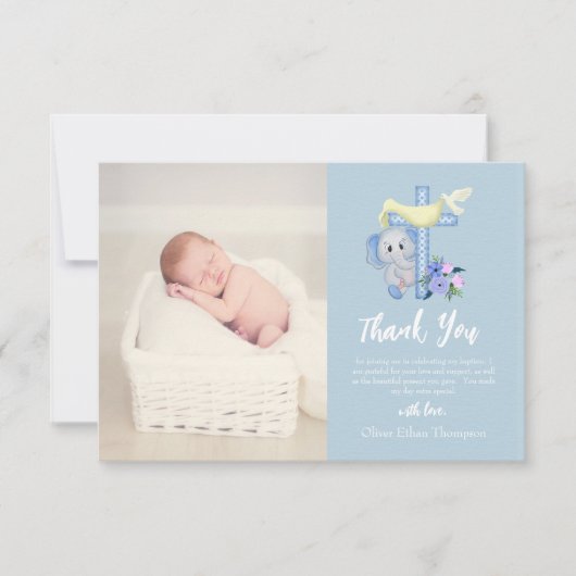 Baby olifant met cross-dove dop Dank u wel Bedankkaart (Voorkant)