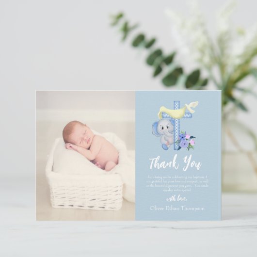 Baby olifant met cross-dove dop Dank u wel Bedankkaart (Staand voorkant)