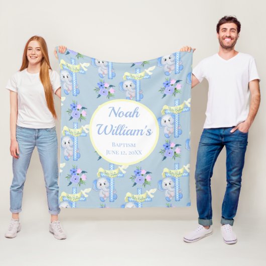 Baby olifant met cross-dove Personal baptisme Fleece Deken (In situ)