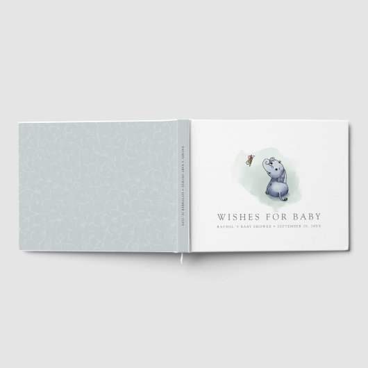 Baby olifant met een vlindervliegend baby shower gastenboek (Volledig)