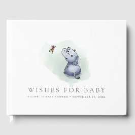 Baby olifant met een vlindervliegend baby shower gastenboek