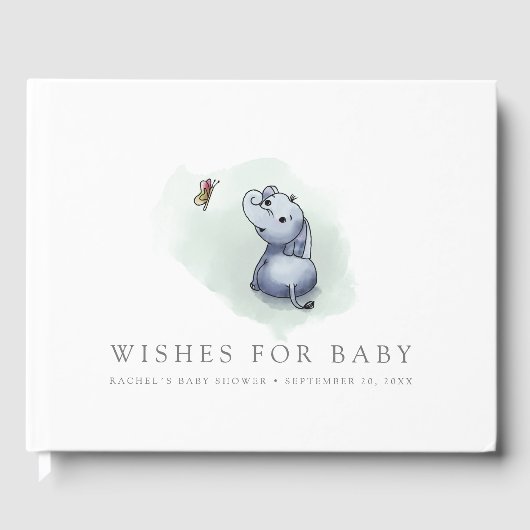 Baby olifant met een vlindervliegend baby shower gastenboek (Voorkant)