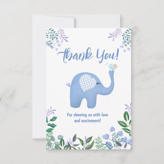 Baby olifant met het Baby shower van de Zong Bird Bedankkaart (Voorkant)